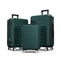 showkoo set de 3 valises rigides abs+pc valise sets de bagages extensible avec 4 roulettes silencieuses à 360° et serrure tsa (m l xl-vert foncé)