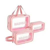 weallbuy lot de 3 trousses de toilette transparentes pour maquillage - pour femmes et filles, rose, sacs à cosmétiques