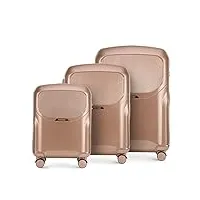 wittchen lady 2 line ensemble de 3 valises (s+m+l) valises de voyage valises en polycarbonate à 4 roues pivotantes serrure à combinaison manche télescopique rose muet