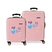 enso love vibes lot de valises rose 55/68 cm rigide abs fermeture à combinaison latérale 104 l 6 kg 4 roues doubles
