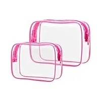 packism lot de 3 trousses de toilette transparentes approuvées par la tsa, trousse de maquillage de voyage pour homme et femme, conforme aux normes des compagnies aériennes d'aéroport, rose rouge et