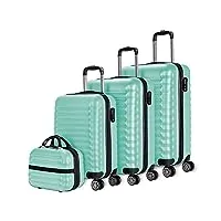 numada - lot de 4 valises (53/63/75cm) et trousse de toilette vert menthe poivrée, abs, rigide, résistant, 4 doubles roues, léger, serrure à combinaison latérale