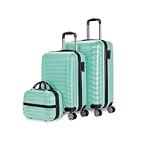 numada - lot de valises de voyage cabine vert menthe, moyenne (53/63cm) et trousse de toilette. rigides 4 roues, abs, robustes, durables et légères. serrure à combinaison