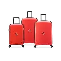 delsey paris - belmont plus - set de 3 valises rigide ensemble de bagages ultra léger - bagage cabine 55cm valise moyenne 76cm - valise grande taille 82cm - rouge fane