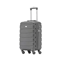 flight knight abs valise cabine compatible avec air france, hop! easyjet, ryanair et bien d'autres! bagage a main legere sac cabine avec 4 roues - 55x35x20cm (tsa) gris