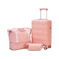 imiomo lot de 3 valises avec roulettes pivotantes pour femme, légères et rigides avec serrure tsa, rose, 5 pièces, bagages rigides avec roulettes pivotantes