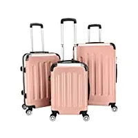 leadzm set de 3 valises de voyage de abs valise trolley de voyage avec roues silencieuses à 360° (or rose)