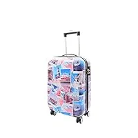 a1 fashion goods valise robuste à double 4 roues à coque rigide extensible avec impression de cartes postales, multicolore, cabin | 55x36x20cm/ 2.30kg, 36l, bagage rigide extensible avec roulettes