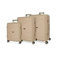 movom dimension ensemble de valises beige 55/66/75 cm rigide polypropylène fermeture tsa 78l 11,3 kg 4 roues doubles bagages à main, beige, jeu de valises