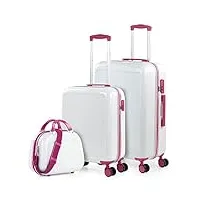 itaca - set valise rigide, lot de valises soute avion 4 roulettes - sets de bagages, valise à roulette en soldes pour voyages. lot valise: ensemble pour voyages élégants 702600b, blanc-fuchsia