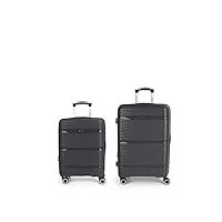 lot de valises (cabine et moyenne) extensibles akane rigides d'une capacité de 117 l, gris, jeux de valises