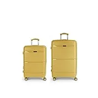 lot de valises (moyennes et grandes) extensibles akane rigides d'une capacité de 183 l, jaune moutarde, jeux de valises