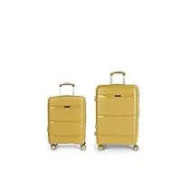 lot de valises (cabine et moyenne) extensibles akane rigides d'une capacité de 117 l, jaune moutarde, jeux de valises