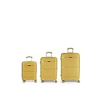 lot de valises (cabine, moyenne et grande) extensibles akane rigides d'une capacité de 219 l, jaune moutarde, jeux de valises