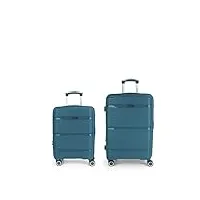 lot de valises (cabine et moyenne) extensibles akane rigides d'une capacité de 117 l, turquoise, jeux de valises
