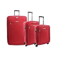 valise à 4 roues ultra légère et souple avec cadenas à chiffres extensibles, rouge, full set of 3 sizes, valise