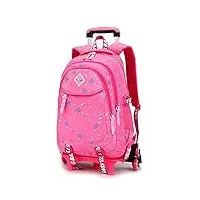 sac à dos à roulettes sac à dos à roulettes, sac d'étudiant détachable, valise en nylon imperméable légère, sac d'apprentissage de voyage en plein air (color : pink, size : 31 * 19 * 48cm)