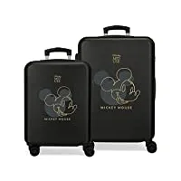 moleskine disney mickey outline ensemble de valises noir 55/65 cm rigide abs fermeture à combinaison latérale 91l 6 kgs 4 roues doubles, noir, jeu de valises