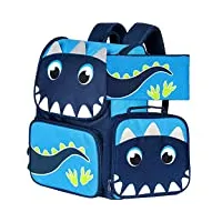 klfvb lot de 3 sacs à dos pour filles et garçons, 38,1 cm, sac à dos licorne dinosaure avec boîte à déjeuner, sac d'école préscolaire pour étudiants primaires, dinosaure bleu., one size