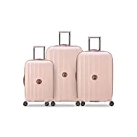 delsey paris - st tropez - valise rigide extensible - set de 3 valise - rose