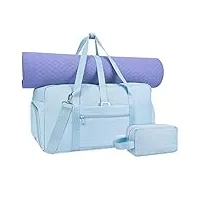 sac de sport sac de gym yoga homme femme sac voyage weekend avec compartiment chaussures et poche humide sac fitness avec bandoulière réglable et petite trousse de toilette, bleu