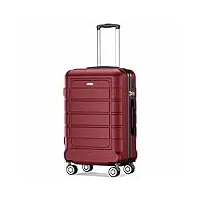 showkoo valise cabine rigide 55cm petite abs+pc légère durable valise soute 23kg trolley voyage avec 4 roulettes silencieuses à 360° et serrure tsa, m-vin rouge