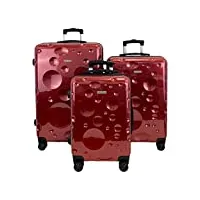 ess coo - set de 3 valises/bagages abs rigide à 4 roulettes pivotante avec serrure tsa intégré (rouge vin, set de 3)
