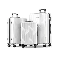 strenforce lot de 3 valises rigides en abs avec serrure tsa 50,8 cm 61 cm 71,1 cm, blanc, 3 piece set (20/24/28)