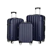leadzm lot de 3 valises trolley valise abs et alliage d'aluminium 20/24/28 pouces (bleu marine)
