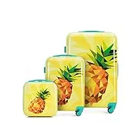 wittchen young collection ensemble de 3 valises en abs avec un revêtement supplémentaire en polycarbonate et poignée télescopique taille (s+m+Étui cosmétique) jaune