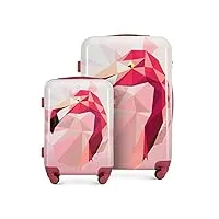 wittchen young collection ensemble de 2 valises en abs avec un revêtement supplémentaire en polycarbonate et poignée télescopique taille (s+m) rose