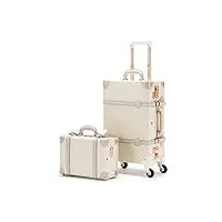 cotrunkage lot de 2 valises de voyage vintage avec serrure tsa pour homme et femme, crème, blanc, 13" & 20"plus, ensemble de bagages