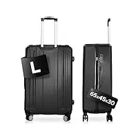 ds-lux valise de voyage rigide de qualité supérieure - en plastique abs - avec serrure tsa - 4 roulettes (s-m-l), noir , l, livré avec roulettes pivotantes