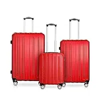 ds-lux valise de voyage rigide de qualité supérieure - en plastique abs - avec serrure tsa - 4 roulettes (s-m-l), rouge, set, livré avec roulettes pivotantes