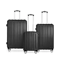 ds-lux valise de voyage rigide de qualité supérieure - en plastique abs - avec serrure tsa - 4 roulettes (s-m-l), noir , set, livré avec roulettes pivotantes
