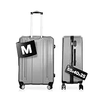 ds-lux valise rigide à roulettes de haute qualité en plastique abs avec serrure tsa et 4 roulettes (s-m-l), gris, m, avec roulettes pivotantes