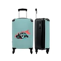 noboringsuitcases.com® valise garcon enfant cadeau roulette valise cabine sac voyage voiture - vert - coloriage - 55x35x20cm