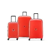 delsey paris - belmont plus - set de 3 valises rigides extensibles 55cm/ 71cm/ 83cm - rouge fane