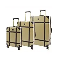 divergent retail dr515 bagage de voyage avec 8 roulettes pivotantes doré, doré, full set of 3 sizes, huit roues légères