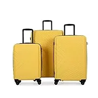 travelhouse bali lot de 3 valises de voyage à roulettes rigides en abs, jaune, chariot rigide avec roulettes pivotantes