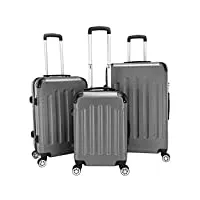leadzm set de 3 valises de voyage de abs valise trolley de voyage avec roues silencieuses à 360° (gris foncé)