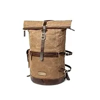 drakensberg grand sac à dos de voyage « dale » en toile cirée avec cuir, imperméable, design vintage, jusqu'à 60 l, kaki sable, xl