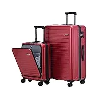 tydeckare ensemble de bagages 20/28", bagage à main 20" avec poche avant pour ordinateur portable 55x39x20cm, valise rigide 28" 101l, abs+pc, serrure tsa, bordeaux
