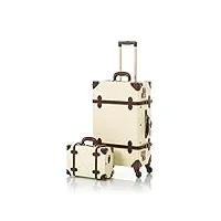 cotrunkage lot de 2 valises de voyage vintage avec serrure tsa pour homme et femme, blanc, 13" & 24", ensemble de bagages