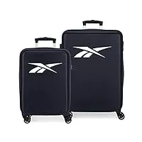 ensemble valise reebok portland bleu 55/68 cms rigide abs serrure latérale à combinaison 104l 6 kgs 4 doubles roues bagage à main