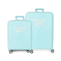 ensemble valise reebok roxbury turquoise 55/70 cm abs rigide serrure tsa intégrée 119.4l 6 kg 4 double roues bagage à main