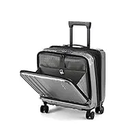 tydeckare bagage cabine 16" vec 2 compartiments pour ordinateur portable, valise abs + pc avec tsa à double contrôle, ykk, 4 roulettes, affaires, gris argent