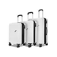 ginzatravel set de 3 valise extensible 4 roues rigide en abs bagage valise légère avec serrure tsa sacs à main pour le voyage set3(56cm 65cm 76cm) blanc
