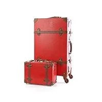 hazara 20/24/26 pouces ensemble de bagages à roulettes femmes valise à roulettes en cuir pu rose mode rétro chariot cabine valise avec roue (couleur : red brown set, size : 24")