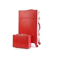 hazara 20/24/26 pouces ensemble de bagages à roulettes femmes valise à roulettes en cuir pu rose mode rétro chariot cabine valise avec roue (couleur : red set, size : 20")